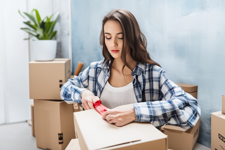 woman unpacking a box